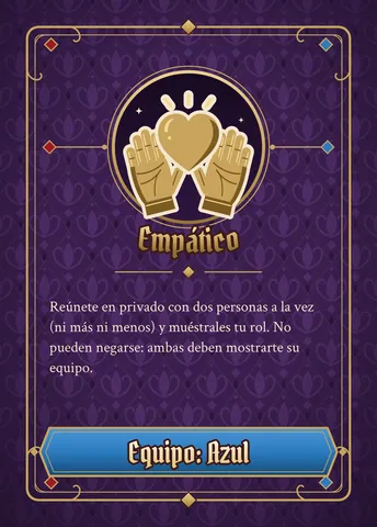 Carta de Empático, versión azul: ícono dorado, nombre y texto de la habilidad (el mismo de abajo), con la franja azul abajo.