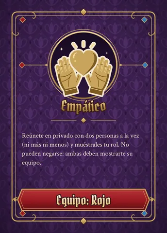 Carta de Empático, versión roja: ícono dorado, nombre y texto de la habilidad (el mismo de abajo), con la franja roja abajo.