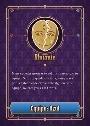 Carta de Mutante, versión azul: ícono dorado, nombre y texto de la habilidad (el mismo de abajo), con la franja azul abajo.