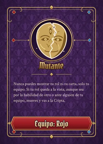 Carta de Mutante, versión roja: ícono dorado, nombre y texto de la habilidad (el mismo de abajo), con la franja roja abajo.
